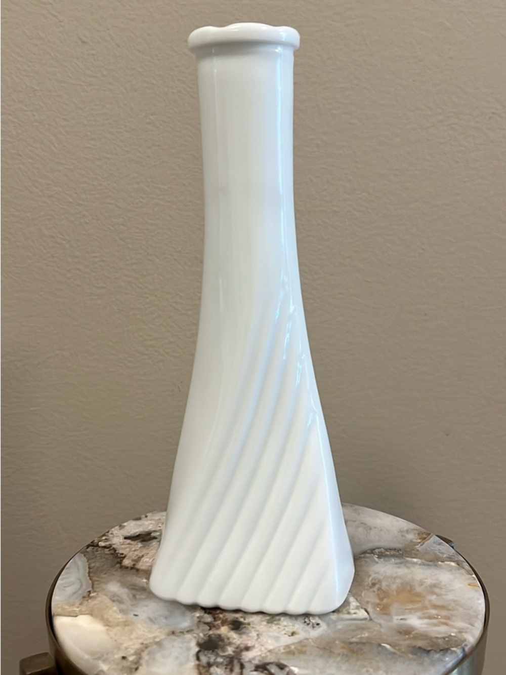 Vintage White Milk Glass Swirl Bud Vase